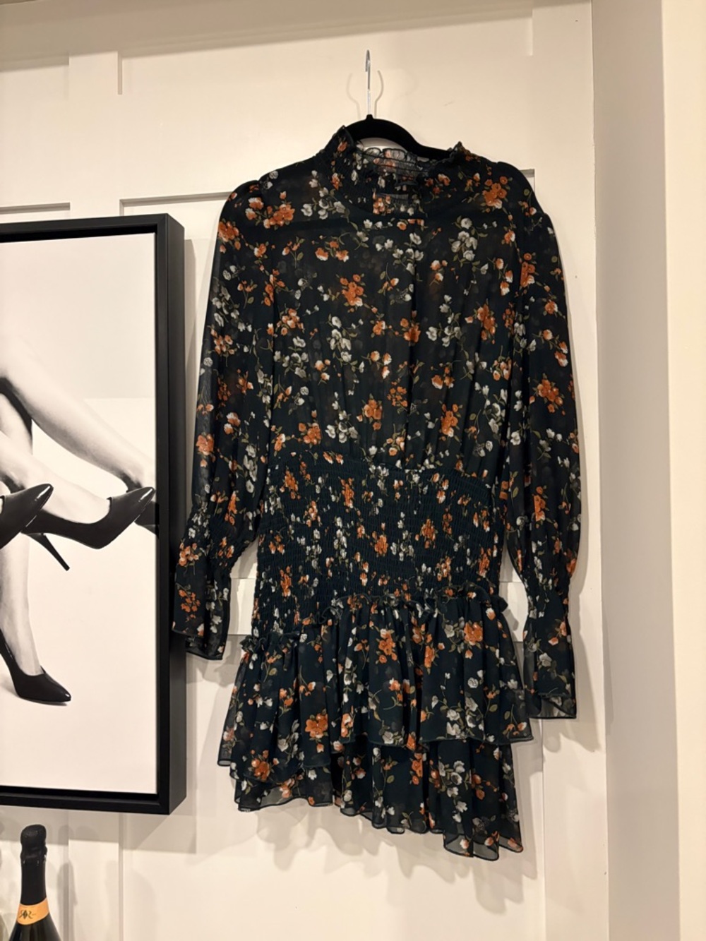 Princess Polly Black Floral Long-Sleeve Smocked Mini Dress
